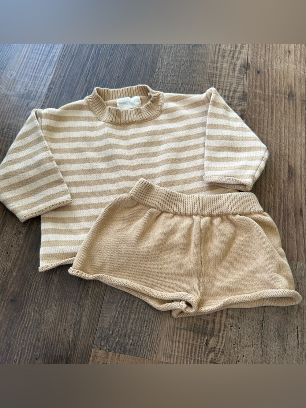 Striped Knit Sweater & Shorts Set in Beige and Cream